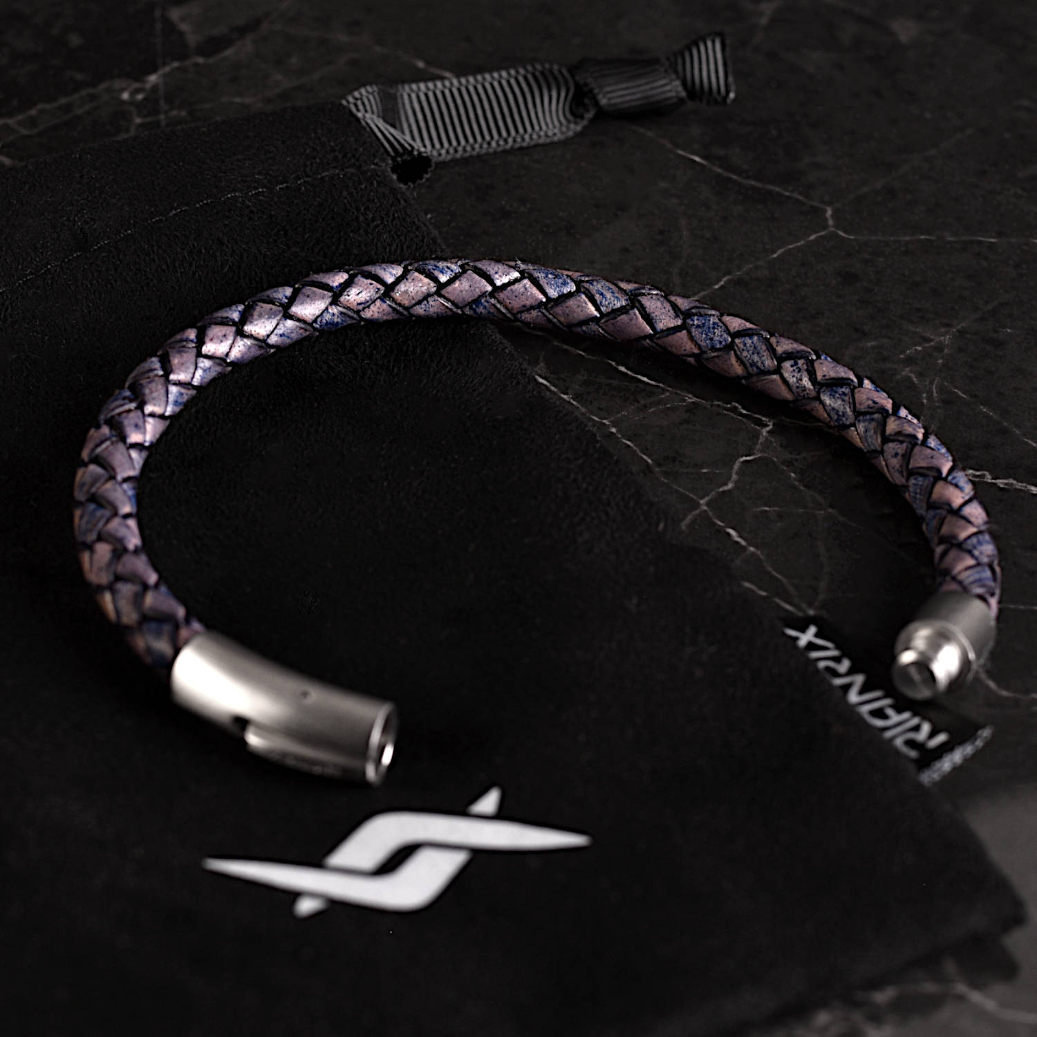 Joe Genuine Leather Bracelet in Antique navy, product picture on pouch bag open