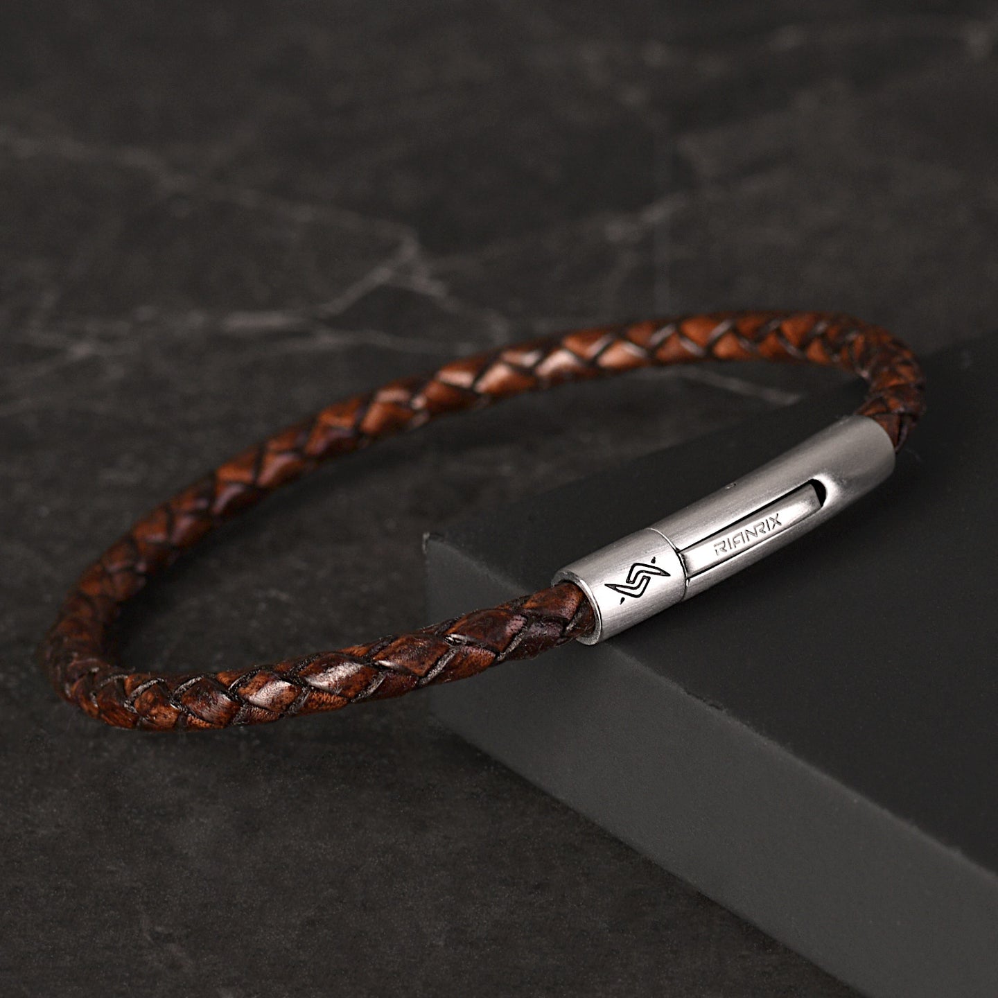 Liam 4mm Genuine Leather Bracelet in dark brown, product picture back side