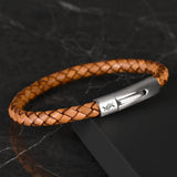 Genuine leather bracelet in light brown, side view