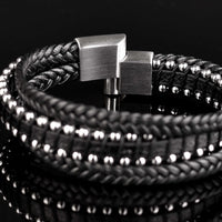 Multi-layer leather bracelet from Rianrix with silver beads and silver brushed 316 stainless steel clasp