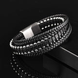 Multi-layer leather bracelet from Rianrix with silver beads and silver brushed 316 stainless steel clasp