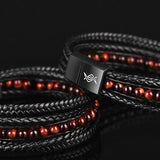 Matt - Multi-layer leather bracelet with red-tiger eye beads & genuine leather cords